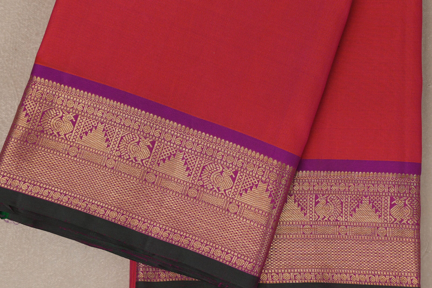 Dual Tone of Orange and Pink Vintage Kanjivaram Silk Saree by Shreenivas Silks PSSR019312