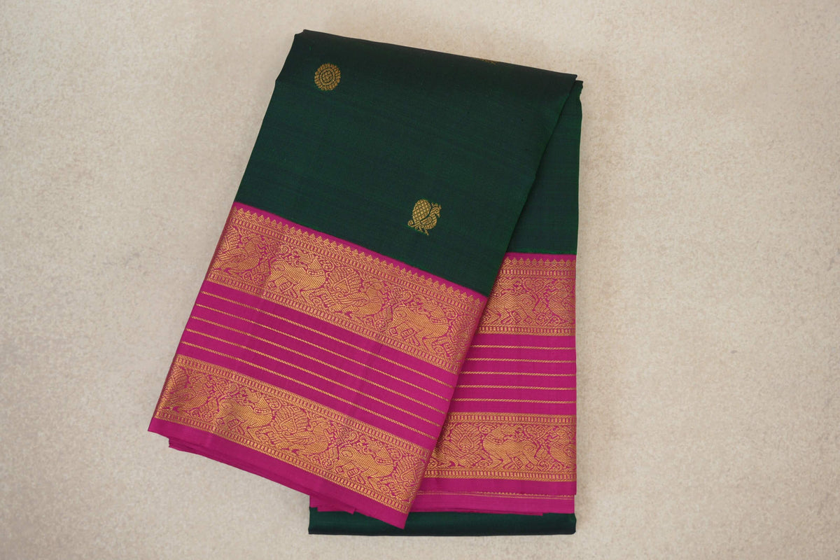 folded Deep Bottle Green Vintage Kanjivaram Silk Saree