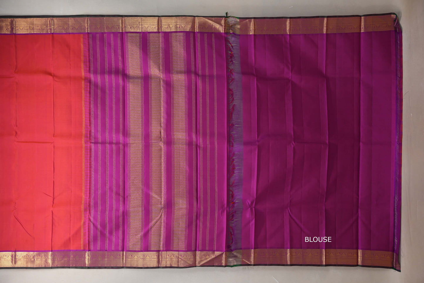 Dual Tone of Orange and Pink Vintage Kanjivaram Silk Saree by Shreenivas Silks PSSR019312