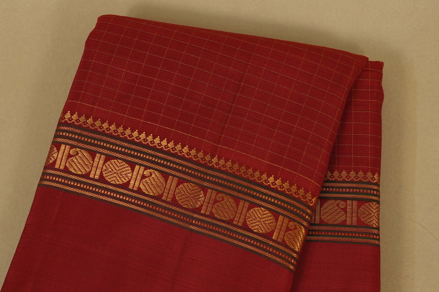 Red with Zari Checks Vintage Kanjivaram Silk Saree body