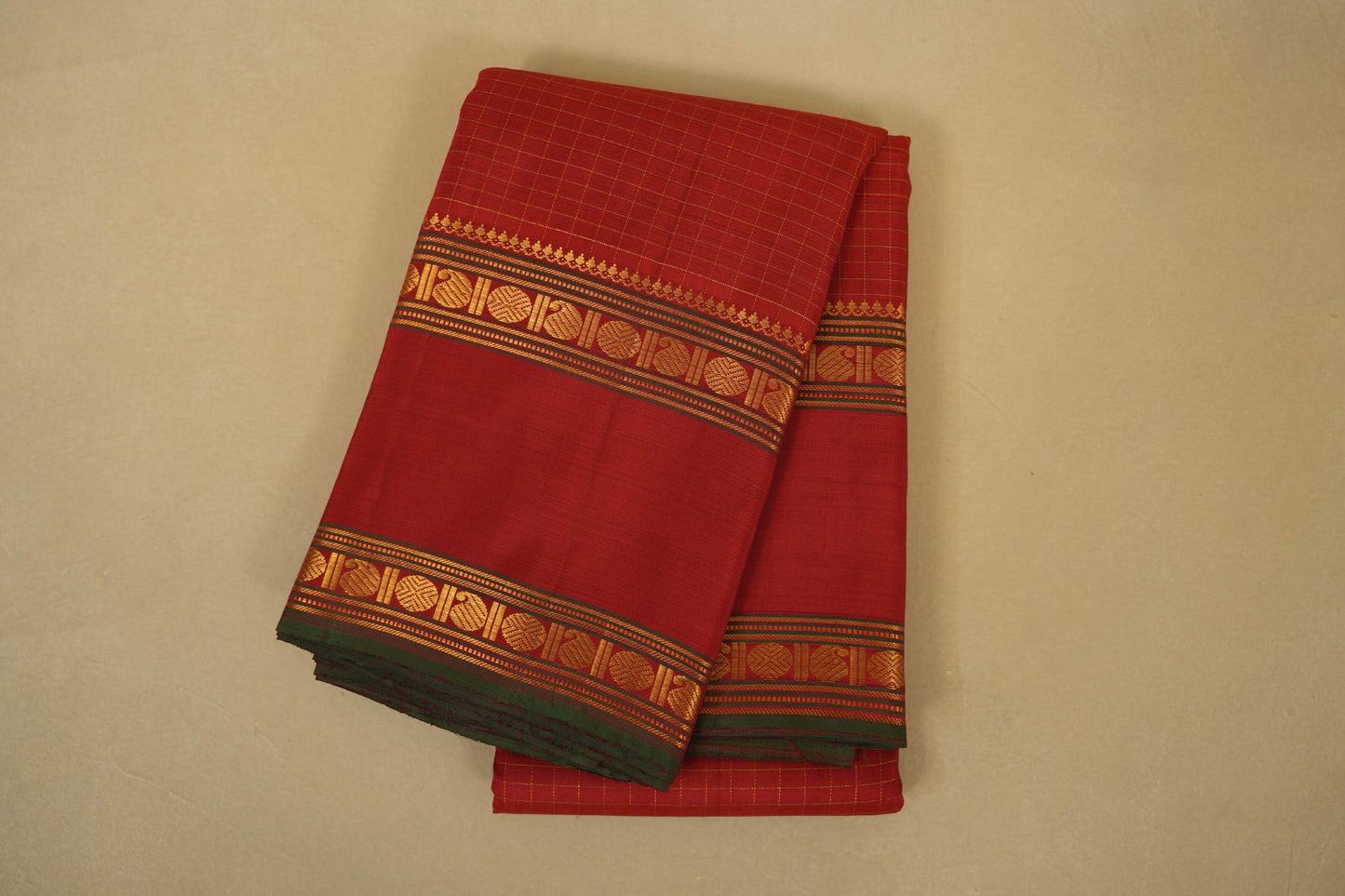 Red with Zari Checks Vintage Kanjivaram Silk Saree