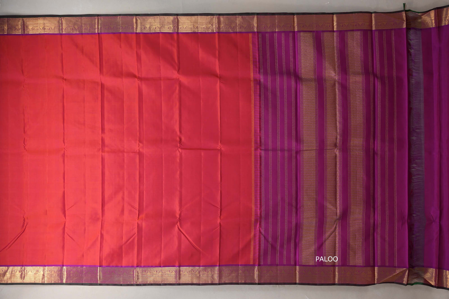 Dual Tone of Orange and Pink Vintage Kanjivaram Silk Saree by Shreenivas Silks PSSR019312