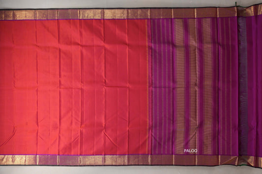 Dual Tone of Orange and Pink Vintage Kanjivaram Silk Saree by Shreenivas Silks PSSR019312
