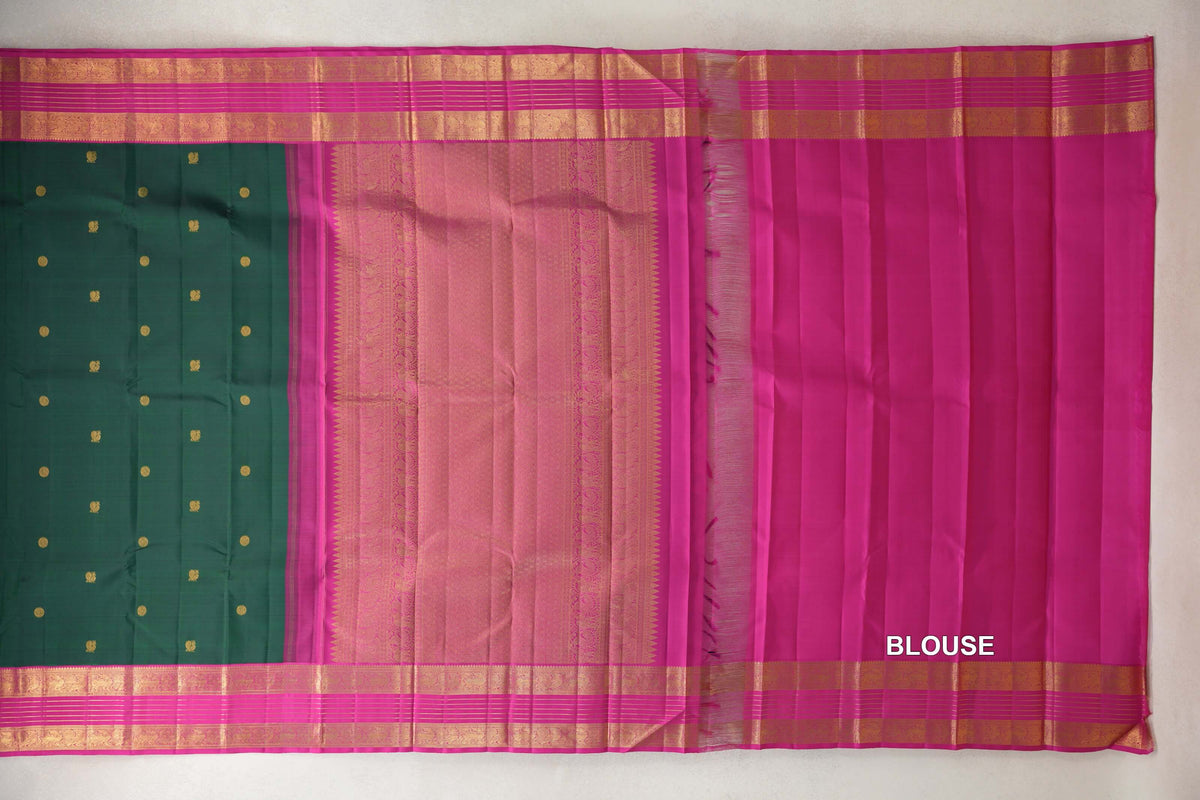 Deep Bottle Green Vintage Kanjivaram Silk Sareeblouse