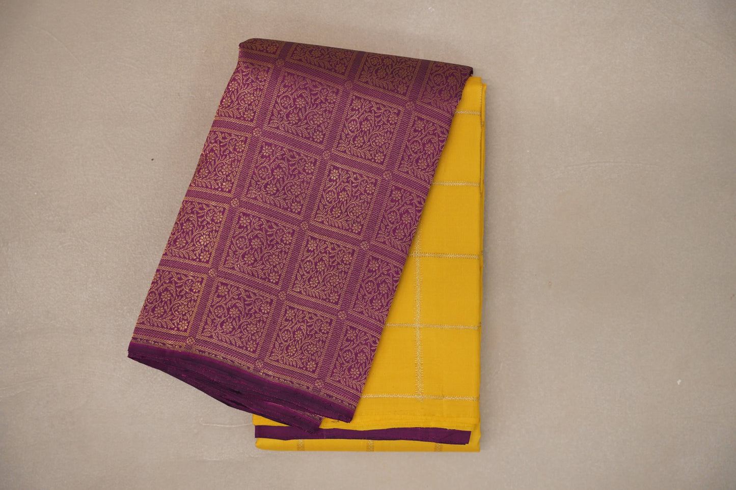 Bright yellow with Deep Magenta Vintage Kanjivaram Silk Saree by Shreenivas Silks PSSR019313