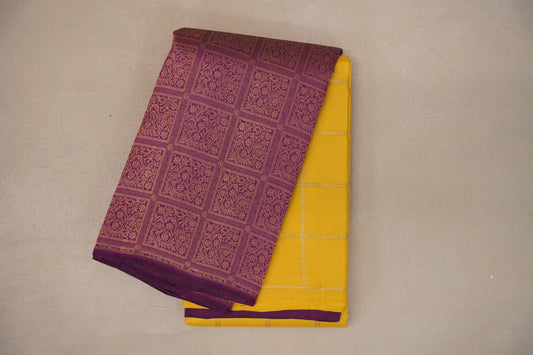 Bright yellow with Deep Magenta Vintage Kanjivaram Silk Saree by Shreenivas Silks PSSR019313