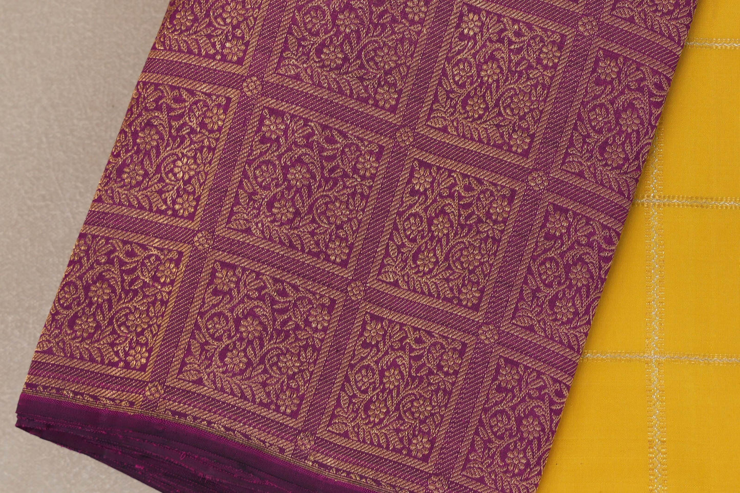 Bright yellow with Deep Magenta Vintage Kanjivaram Silk Saree by Shreenivas Silks PSSR019313