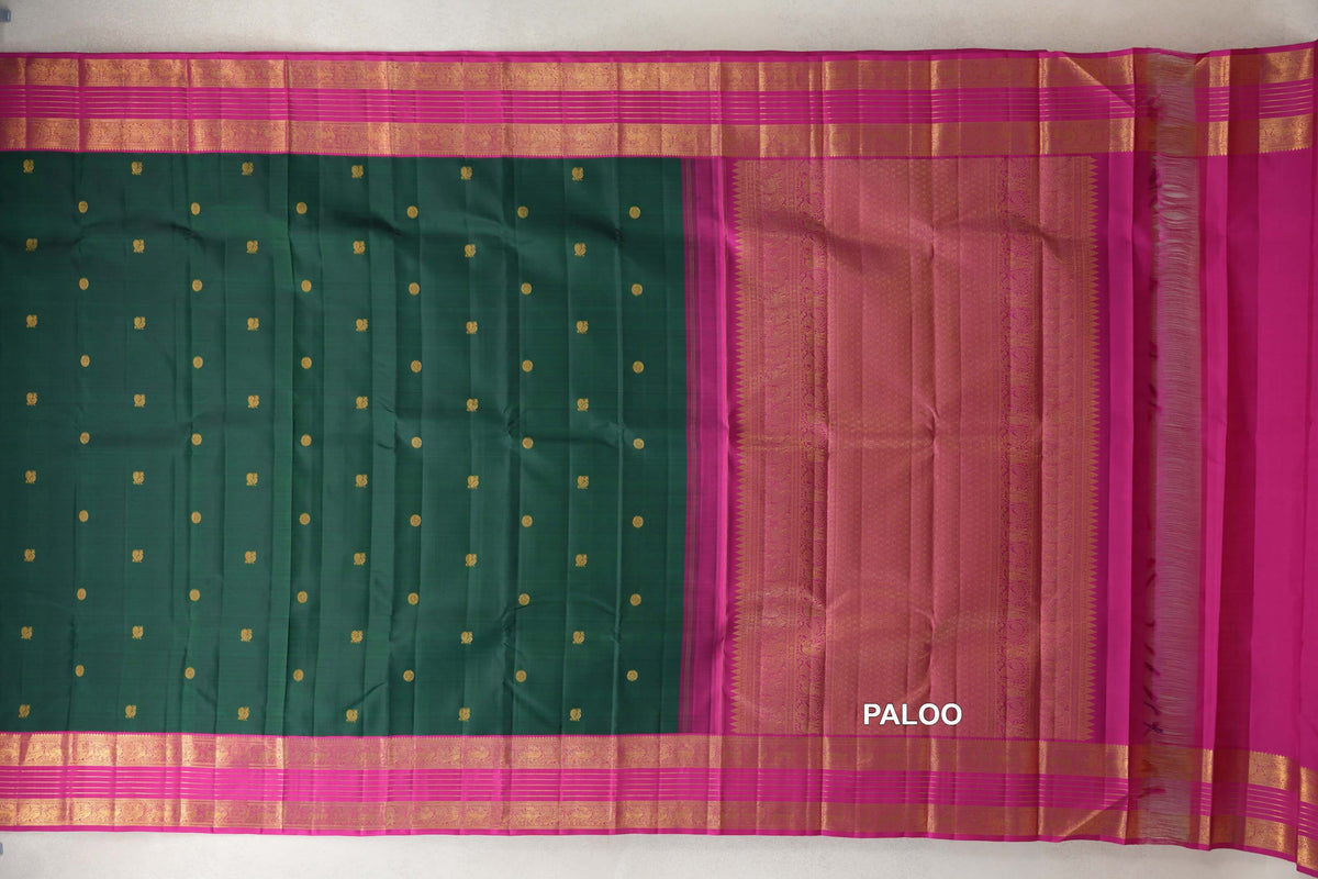 Deep Bottle Green Vintage Kanjivaram Silk Saree paloo