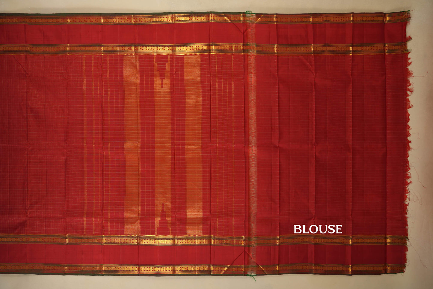 Red with Zari Checks Vintage Kanjivaram Silk Saree blouse