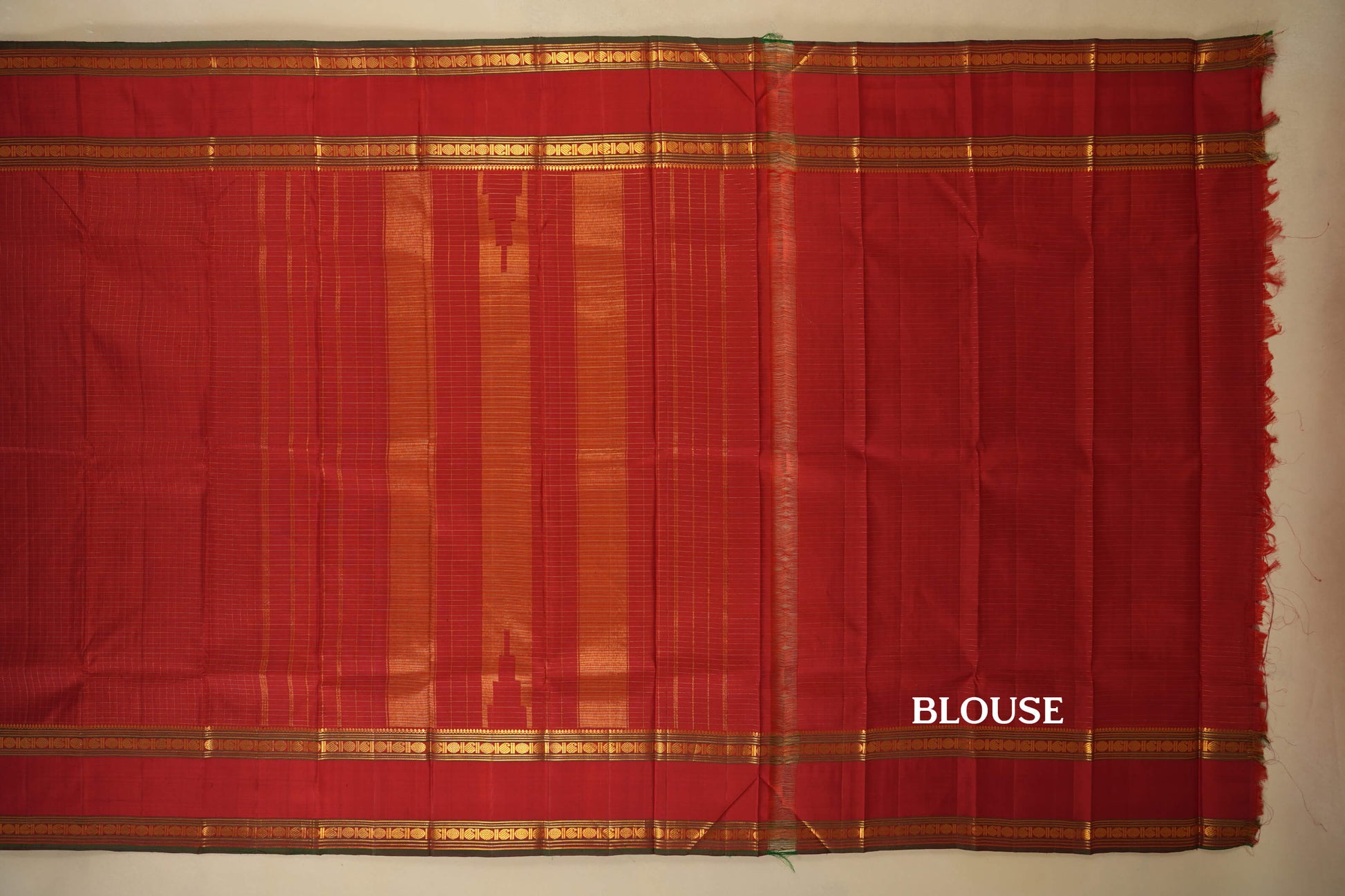 Red with Zari Checks Vintage Kanjivaram Silk Saree blouse