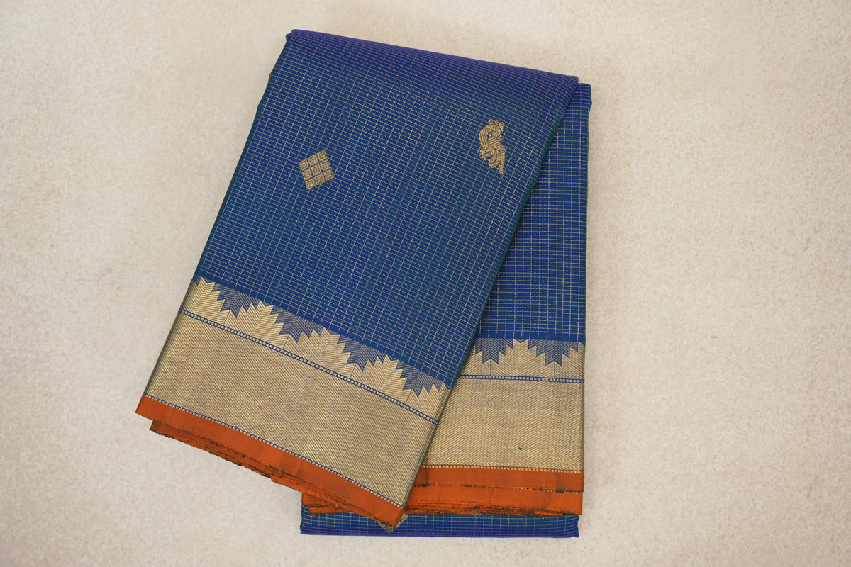 Peacock Blue Vintage Kanjivaram Silk Saree