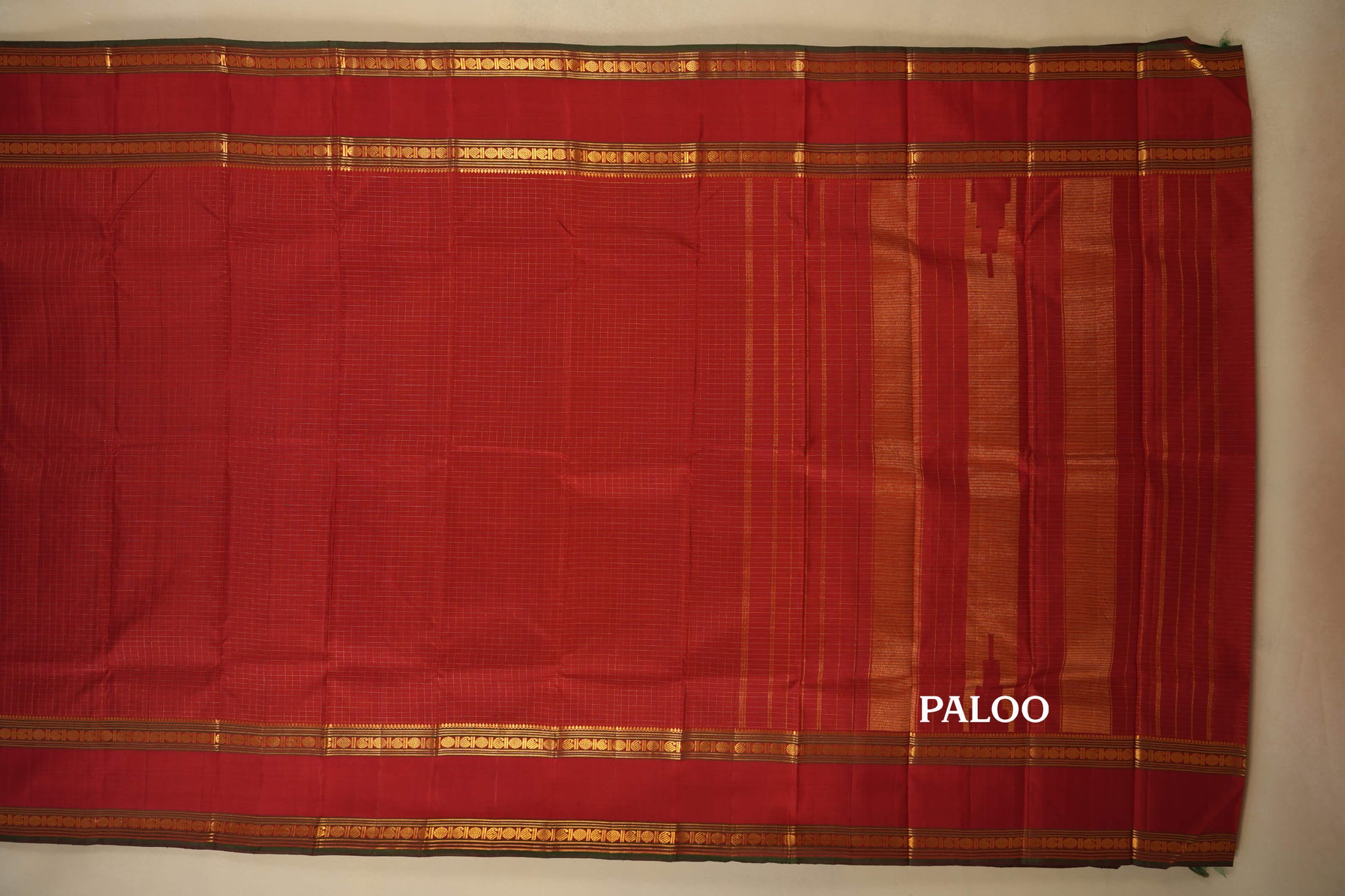 Red with Zari Checks Vintage Kanjivaram Silk Saree paloo