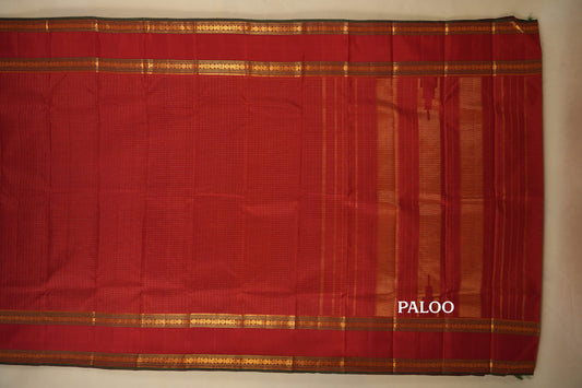 Red with Zari Checks Vintage Kanjivaram Silk Saree paloo