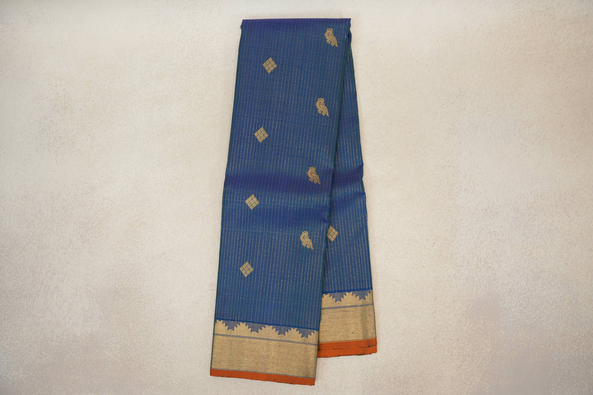 Peacock Blue Vintage Kanjivaram Silk Saree online