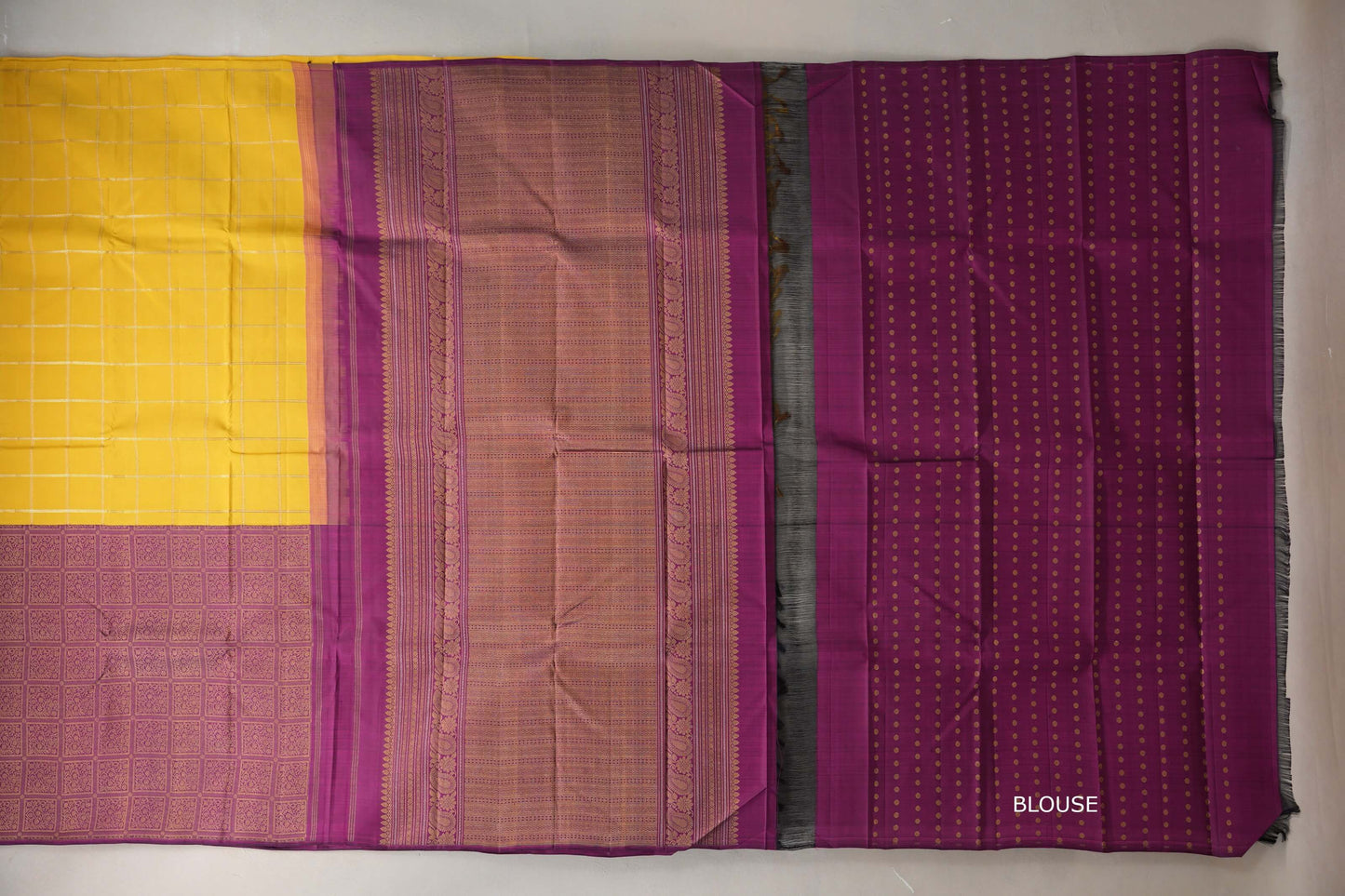 Bright yellow with Deep Magenta Vintage Kanjivaram Silk Saree by Shreenivas Silks PSSR019313
