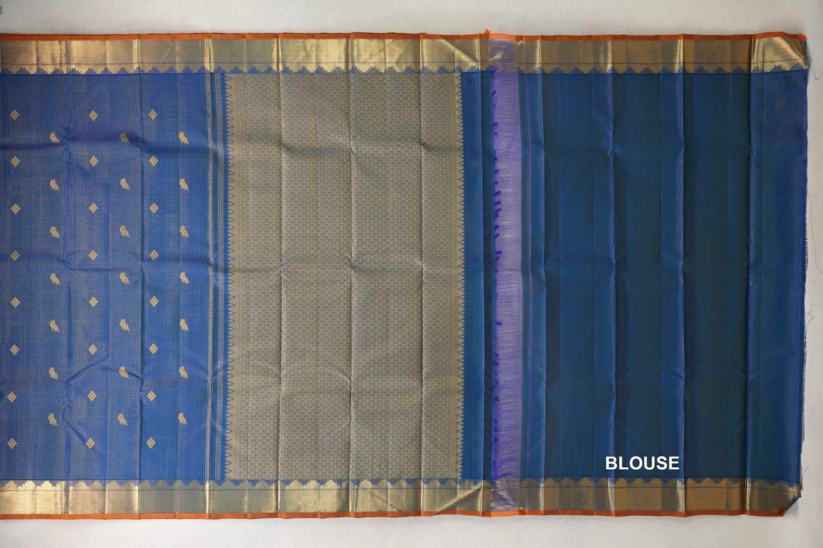 Peacock Blue Vintage Kanjivaram Silk Saree blouse