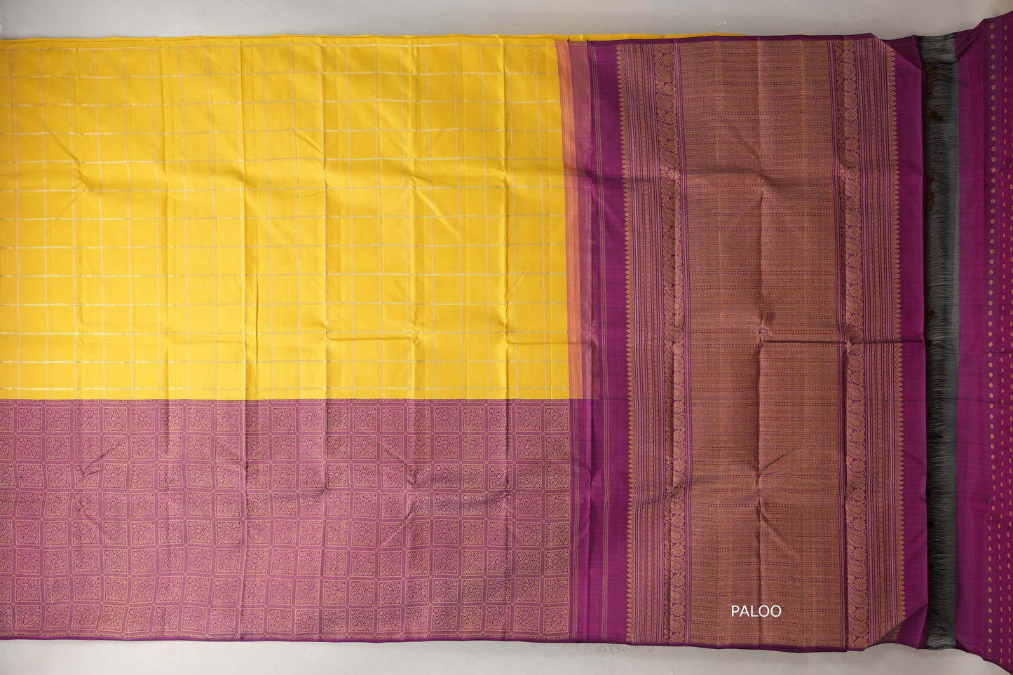 Bright yellow with Deep Magenta Vintage Kanjivaram Silk Saree by Shreenivas Silks PSSR019313