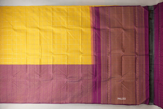 Bright yellow with Deep Magenta Vintage Kanjivaram Silk Saree by Shreenivas Silks PSSR019313