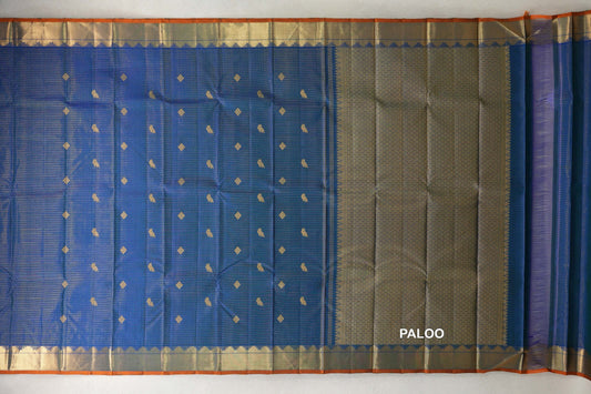 Peacock Blue Vintage Kanjivaram Silk Saree paloo