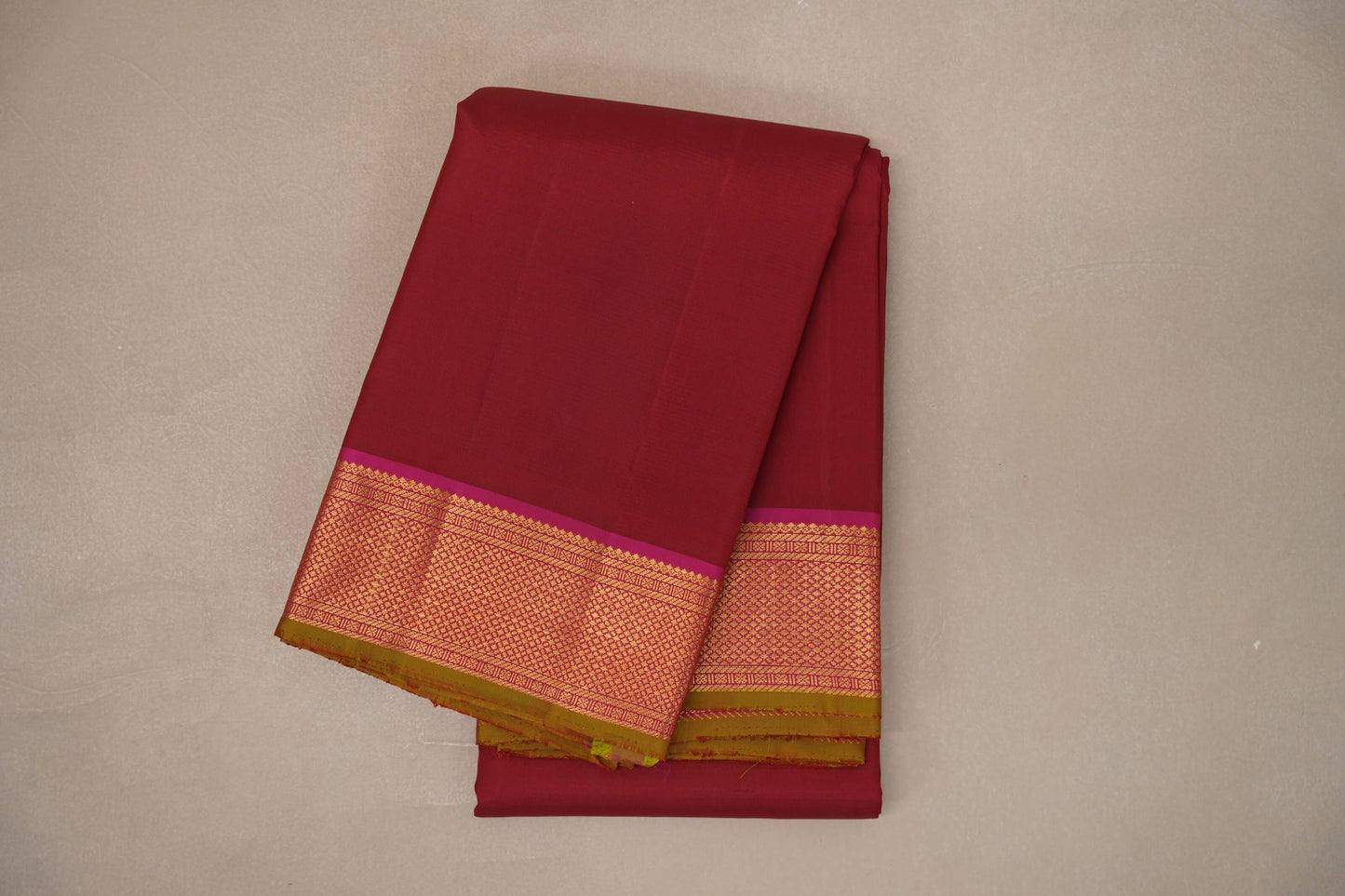 Deep reddish maroon with Bright pink Vintage Kanjivaram Silk Saree by Shreenivas Silks PSSR019314