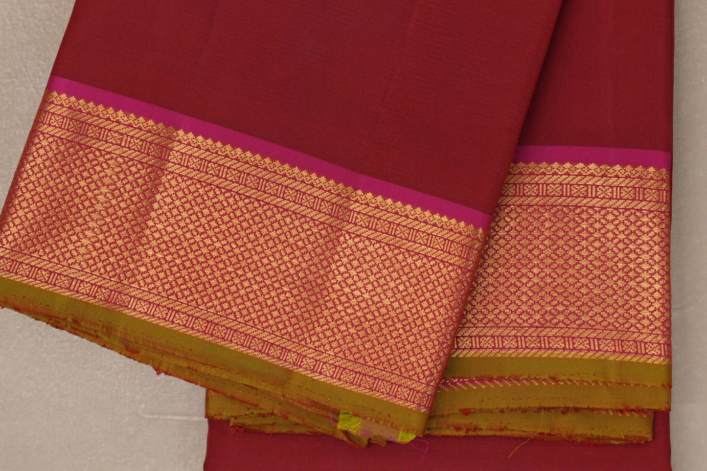 Deep reddish maroon with Bright pink Vintage Kanjivaram Silk Saree by Shreenivas Silks PSSR019314