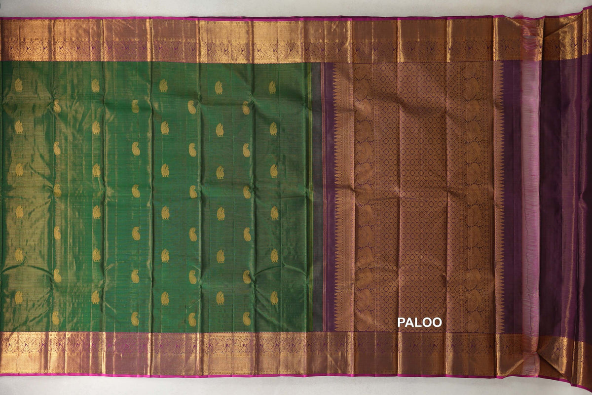 Deep Leaf Green Vintage Kanjivaram Silk Saree paloo