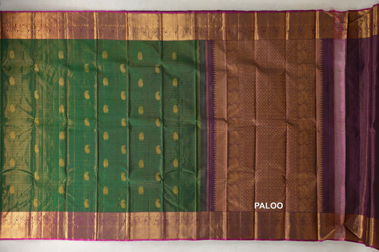 Deep Leaf Green Vintage Kanjivaram Silk Saree paloo