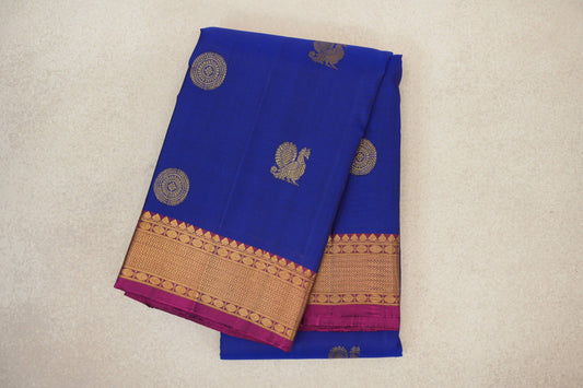 folded Deep Royal Blue Vintage Kanjivaram Silk Saree