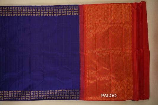 Ink Blue Borderless Vintage Kanjivaram Silk Saree paloo