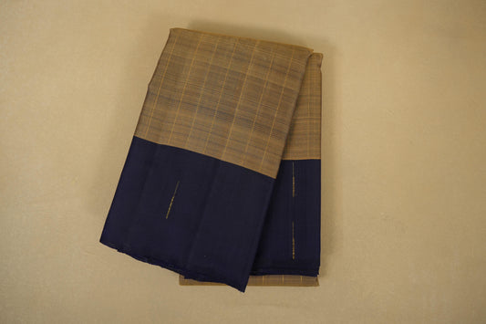 Beige with Dark Blue Borders Vintage Kanjivaram Silk Saree