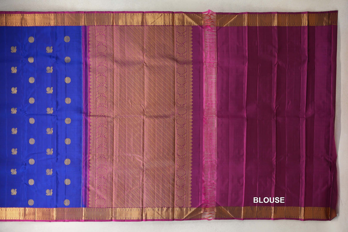  Deep Royal Blue Vintage Kanjivaram Silk Saree blouse