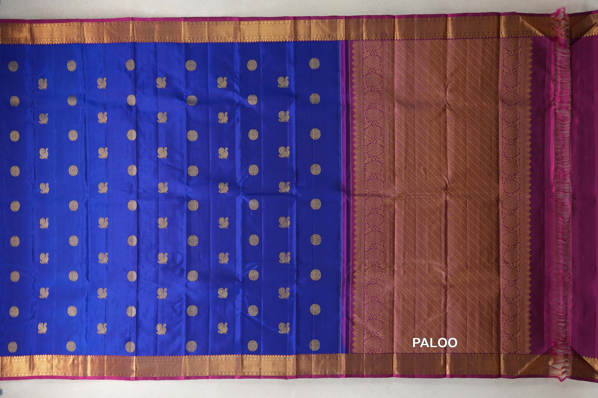  Deep Royal Blue Vintage Kanjivaram Silk Saree paloo