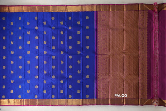  Deep Royal Blue Vintage Kanjivaram Silk Saree paloo