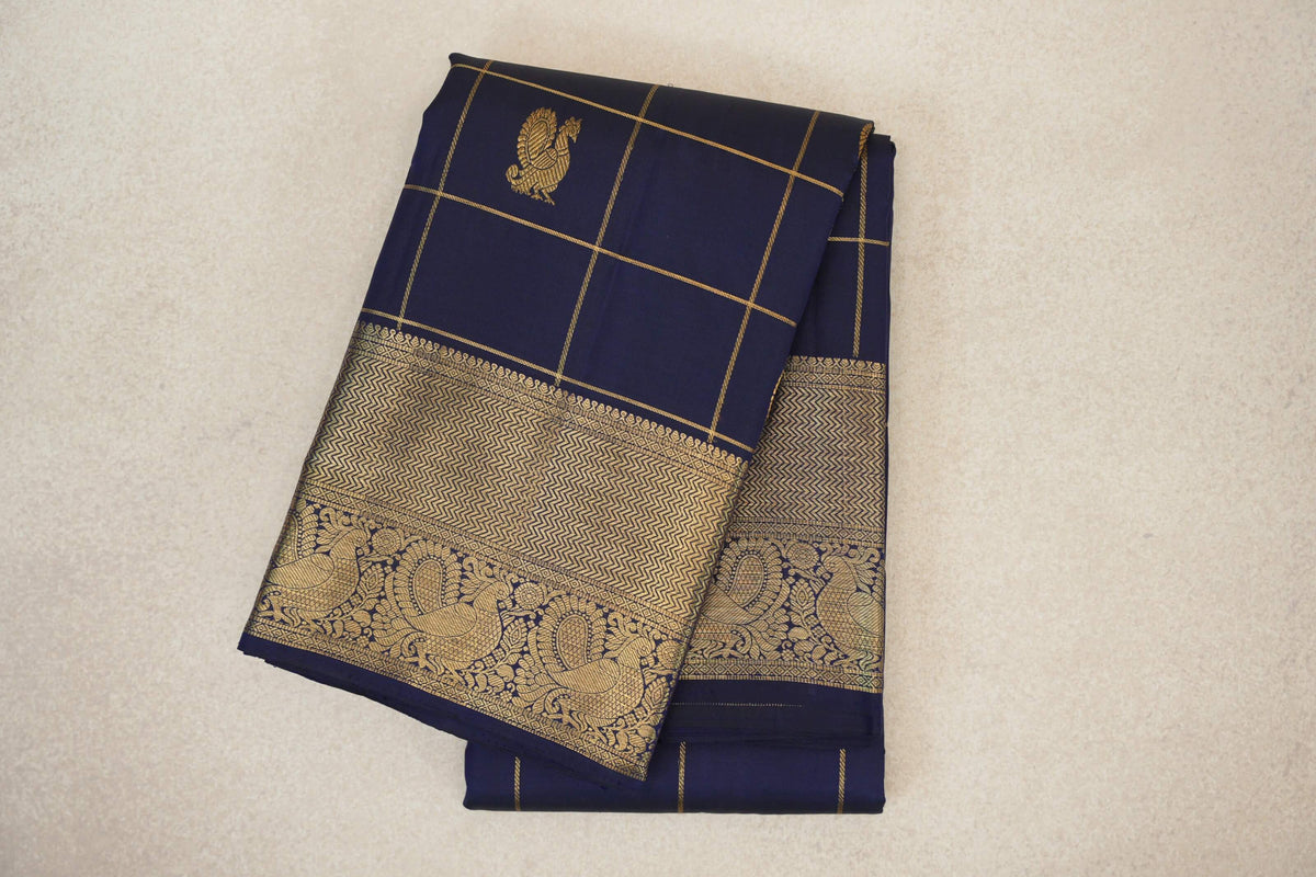 folded  Deep Navy Blue Vintage Kanjivaram Silk Saree