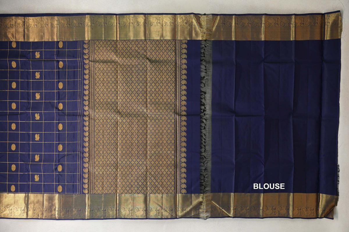  Deep Navy Blue Vintage Kanjivaram Silk Saree blouse