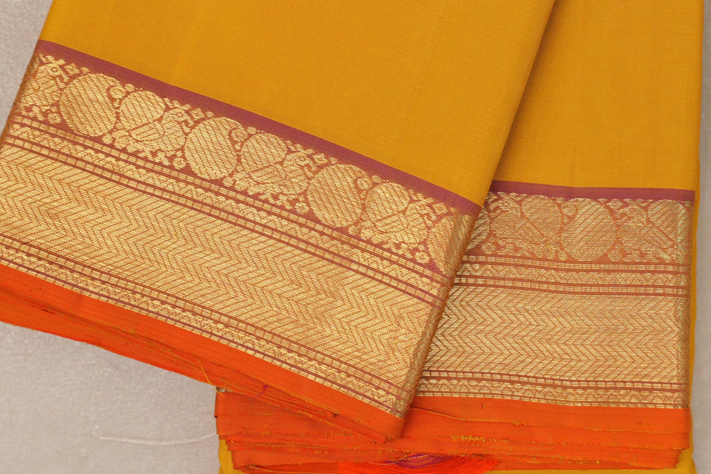Bright yellow Vintage Kanjivaram Silk Saree by Shreenivas Silks PSSR019317