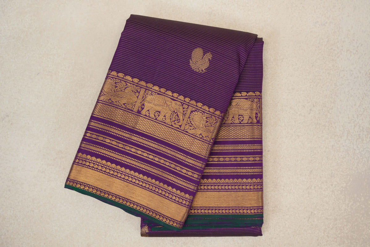 folded Deep Violet Purple  Vintage Kanjivaram Silk Saree
