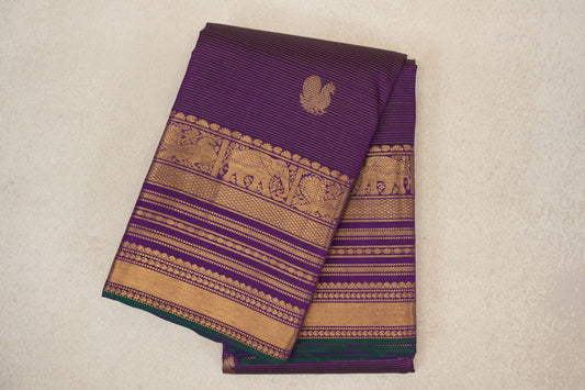 folded Deep Violet Purple  Vintage Kanjivaram Silk Saree