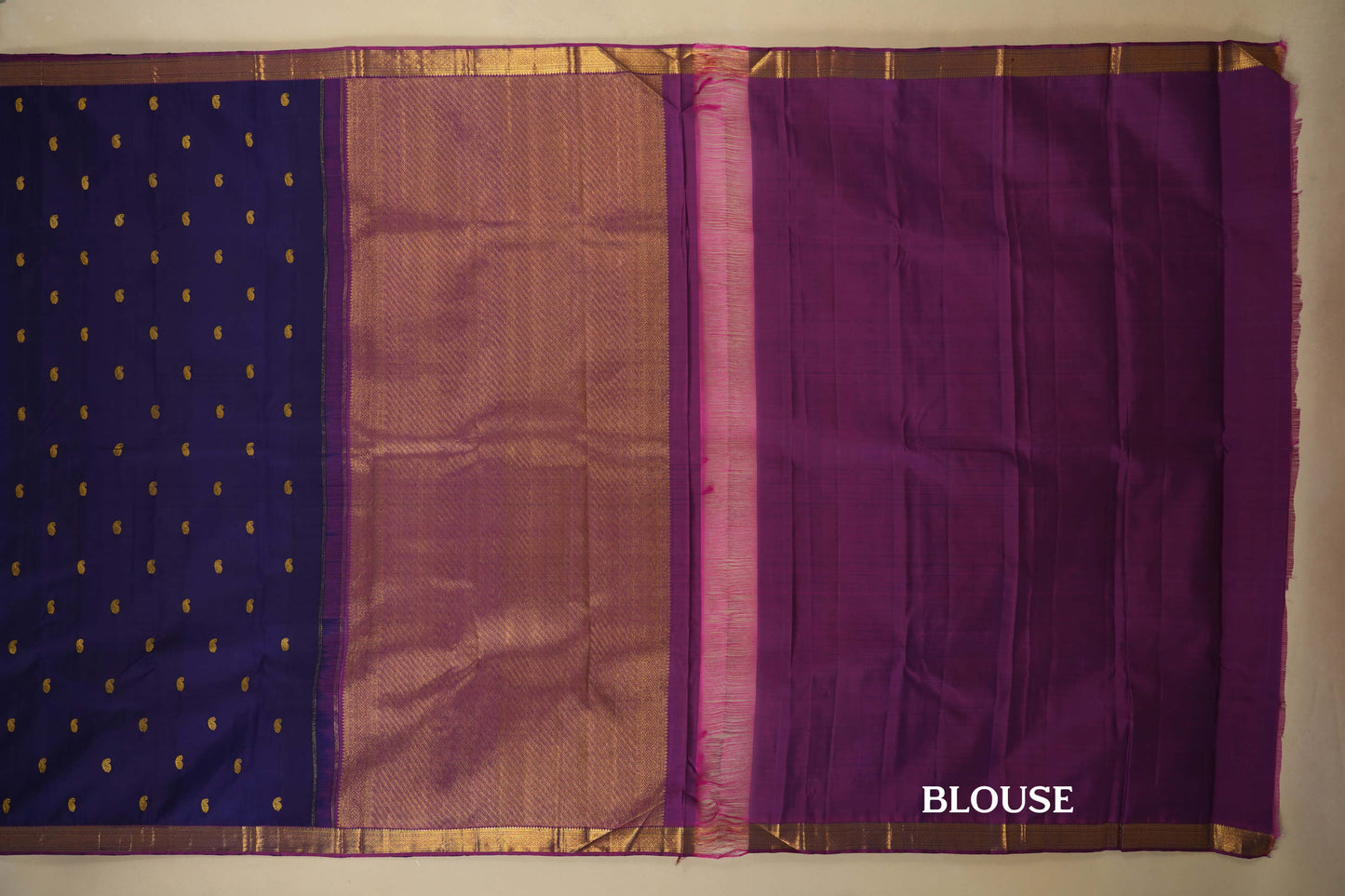 Purple with Magenta Borders Vintage Kanjivaram Silk Saree blouse