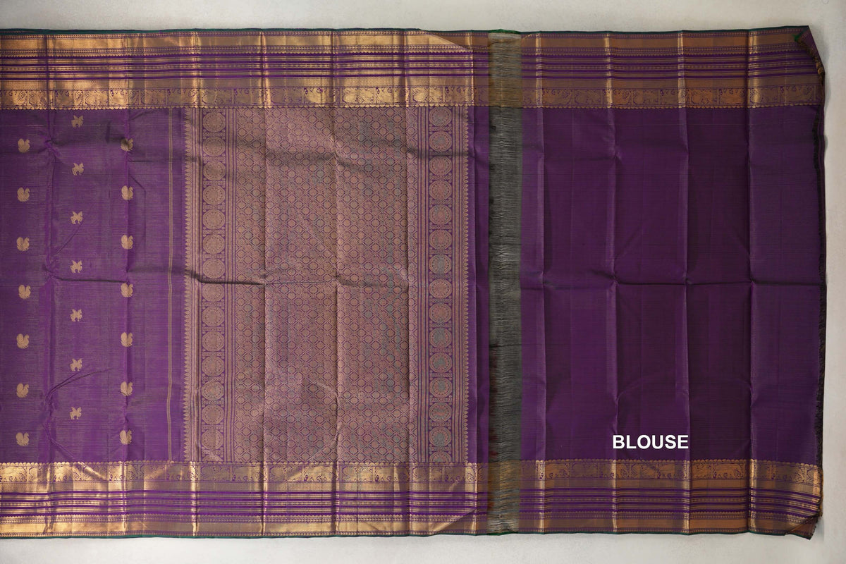 Deep Violet Purple  Vintage Kanjivaram Silk Saree blouse