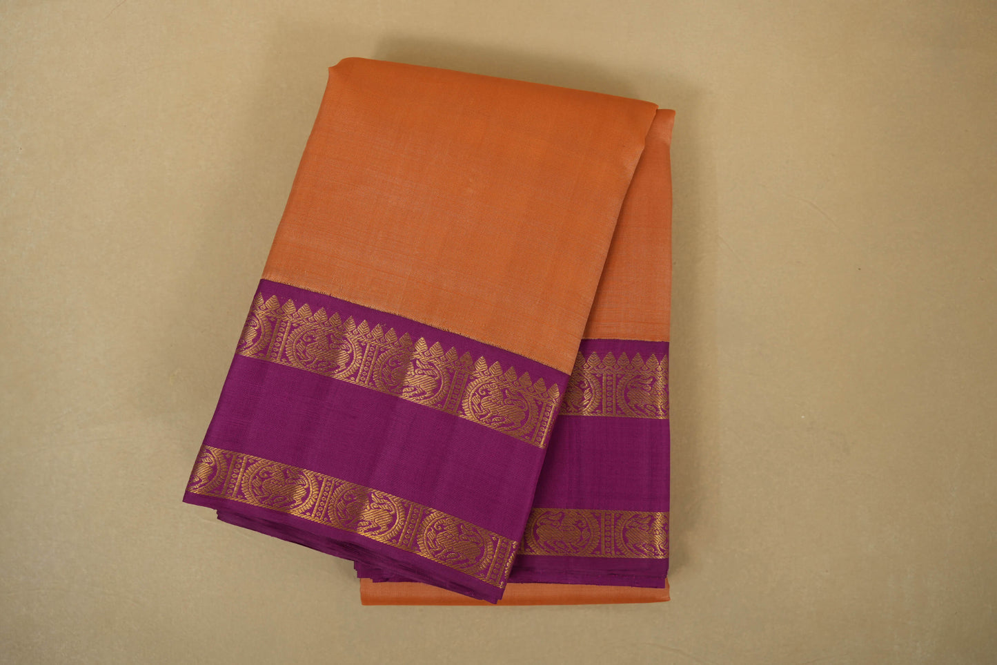 Peach with Magenta Borders Vintage Kanjivaram Silk Saree