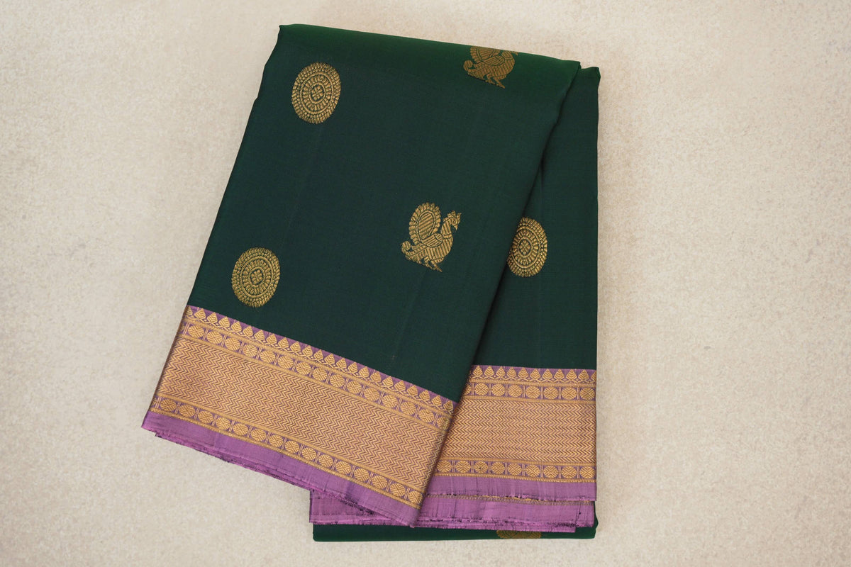 folded Deep Bottle Green Vintage Kanjivaram Silk Saree