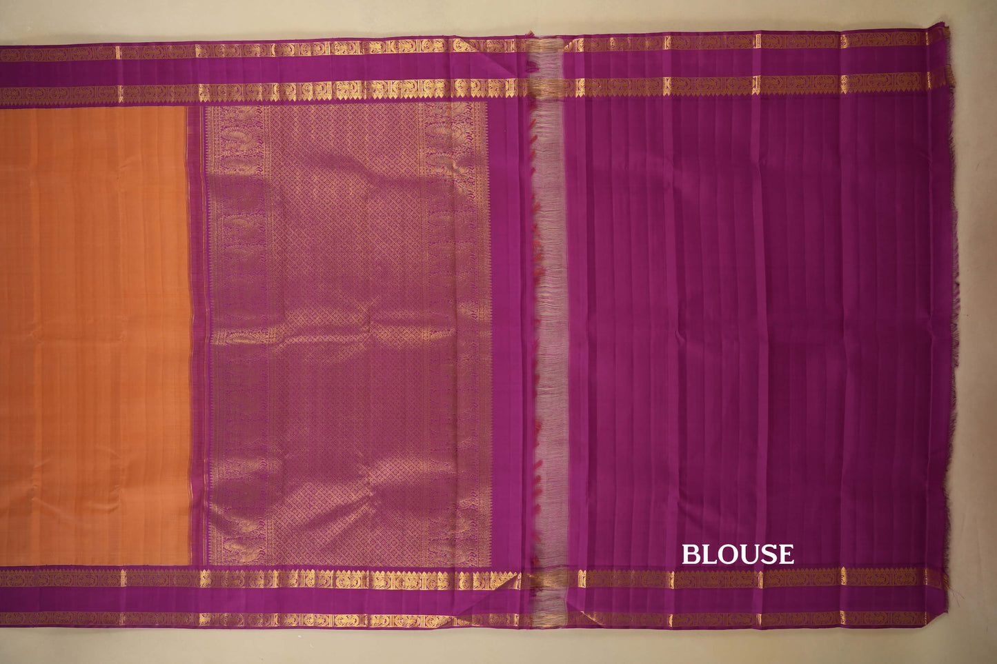 Peach with Magenta Borders Vintage Kanjivaram Silk Saree blouse