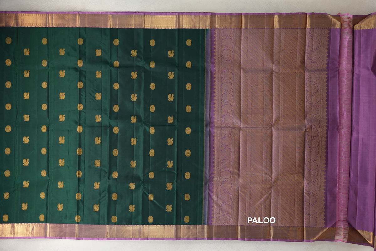 Deep Bottle Green Vintage Kanjivaram Silk Saree paloo