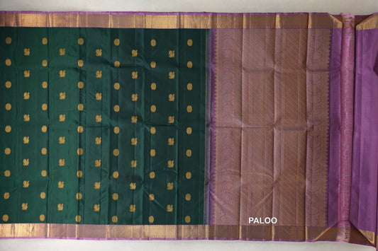 Deep Bottle Green Vintage Kanjivaram Silk Saree paloo
