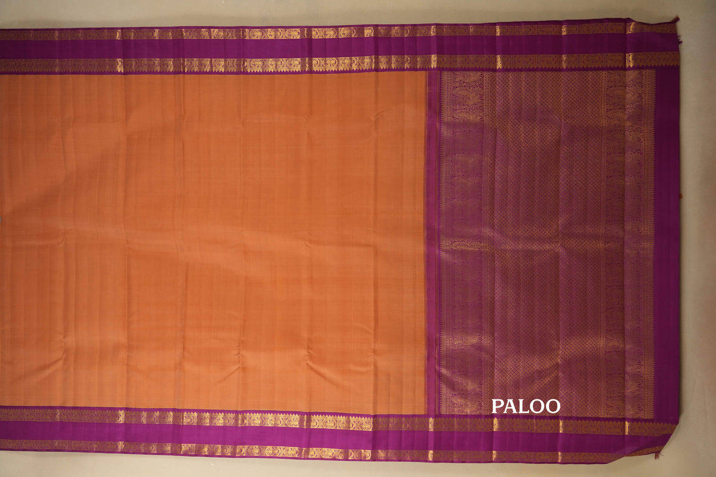 Peach with Magenta Borders Vintage Kanjivaram Silk Saree paloo