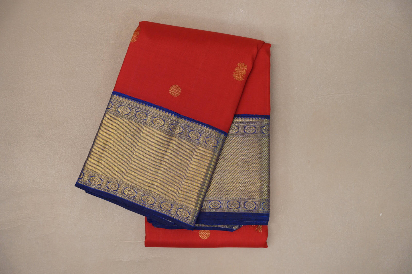 Bright red with bright blue Vintage Kanjivaram Silk Saree by Shreenivas Silks PSSR019319