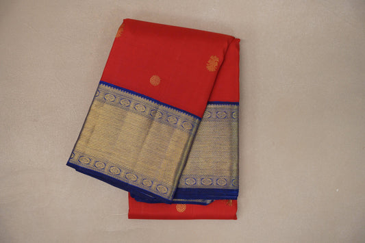 Bright red with bright blue Vintage Kanjivaram Silk Saree by Shreenivas Silks PSSR019319