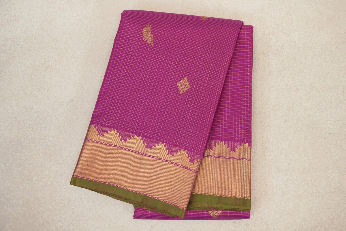 folded Bright Magenta Pink Vintage Kanjivaram Silk Saree
