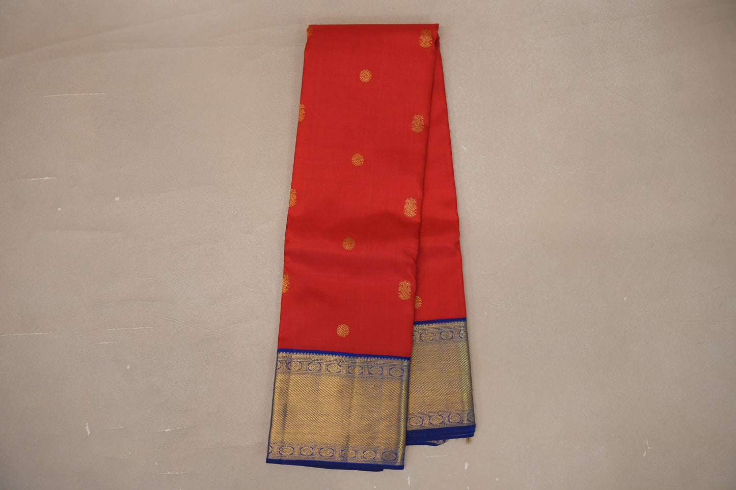 Bright red with bright blue Vintage Kanjivaram Silk Saree by Shreenivas Silks PSSR019319